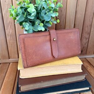 Madewell Leather Wallet Brown Minimalist Long Wallet Snap Strap